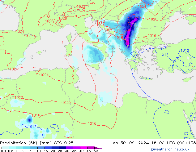 Z500/Yağmur (+YB)/Z850 GFS 0.25 Pzt 30.09.2024 00 UTC