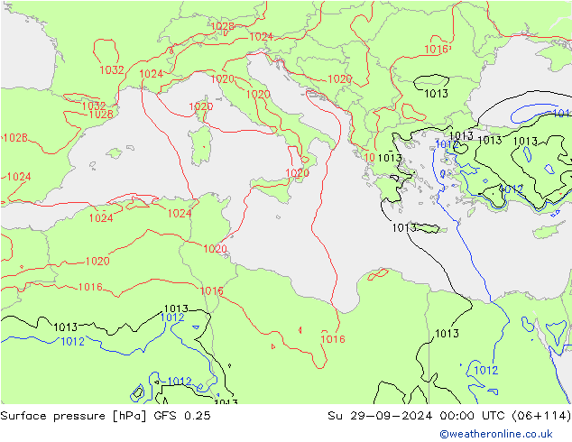 приземное давление GFS 0.25 Вс 29.09.2024 00 UTC