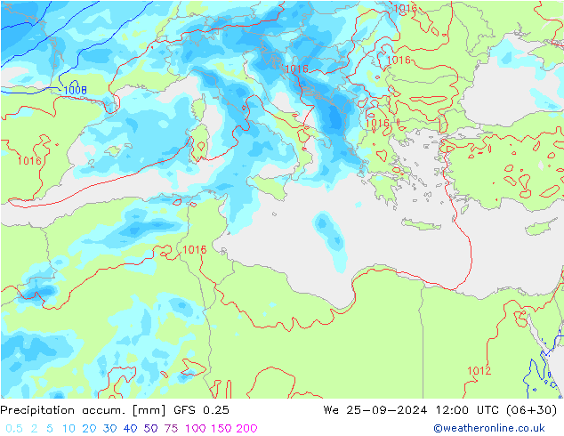 Precipitation accum. GFS 0.25 Qua 25.09.2024 12 UTC