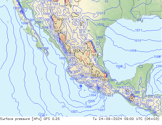 Surface pressure GFS 0.25 Tu 24.09.2024 09 UTC