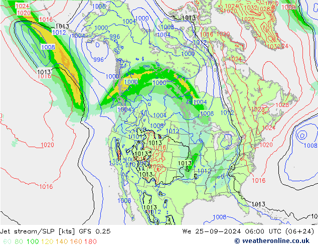 Jet stream/SLP GFS 0.25 St 25.09.2024 06 UTC