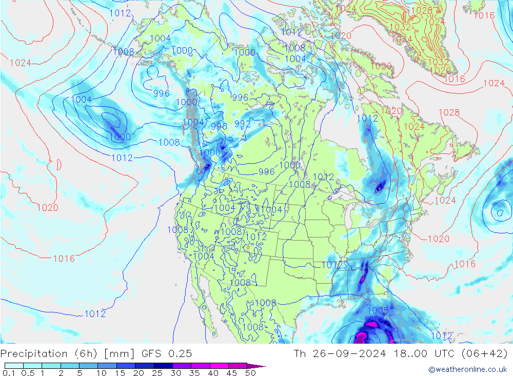 Precipitation (6h) GFS 0.25 Čt 26.09.2024 00 UTC