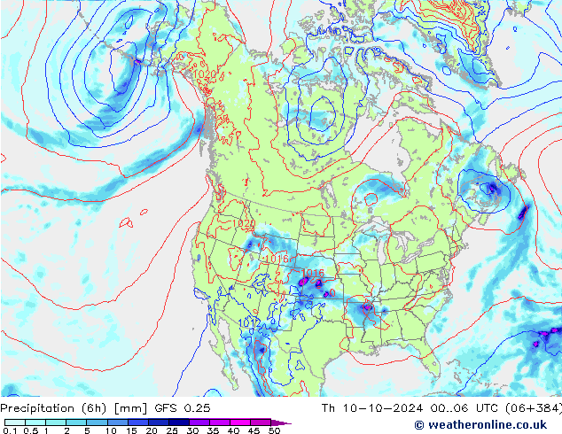 Z500/Rain (+SLP)/Z850 GFS 0.25 jue 10.10.2024 06 UTC