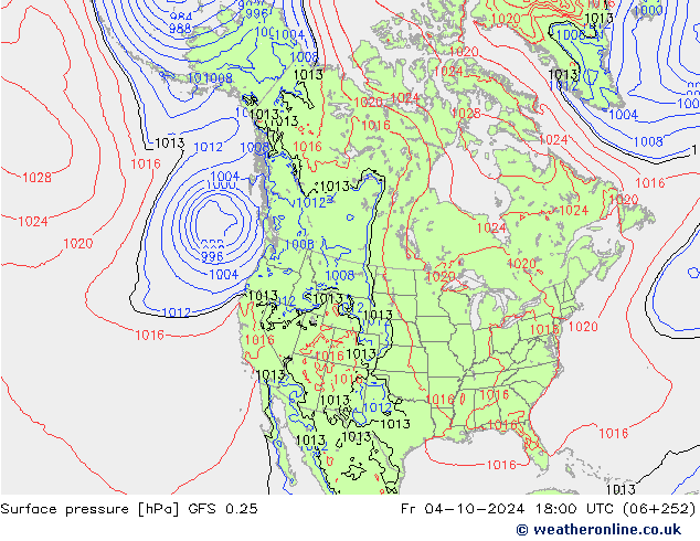 pression de l'air GFS 0.25 ven 04.10.2024 18 UTC