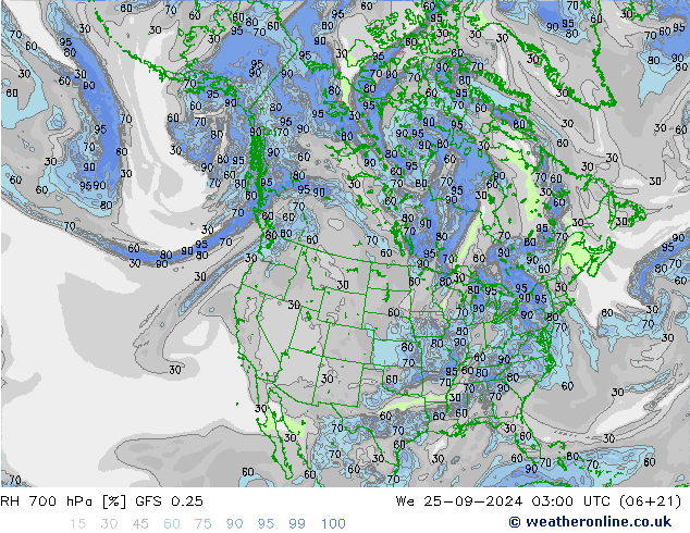 RH 700 hPa GFS 0.25 Mi 25.09.2024 03 UTC