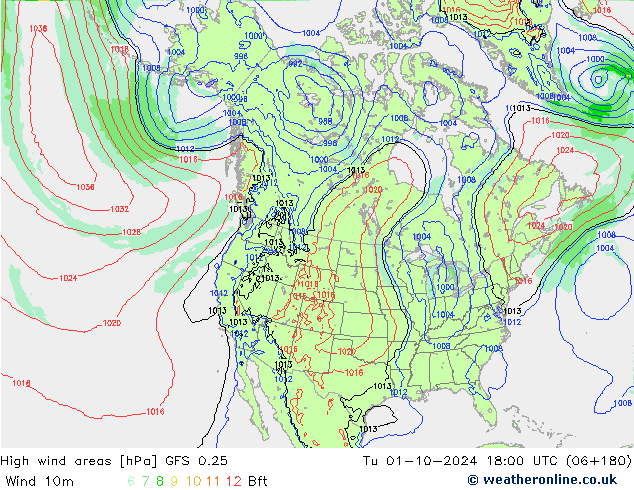 High wind areas GFS 0.25 вт 01.10.2024 18 UTC