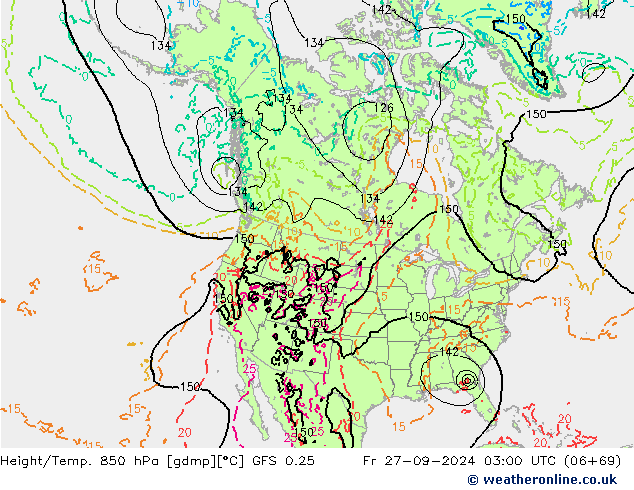 Z500/Rain (+SLP)/Z850 GFS 0.25 Pá 27.09.2024 03 UTC