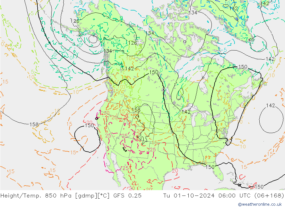 Z500/Rain (+SLP)/Z850 GFS 0.25 Tu 01.10.2024 06 UTC