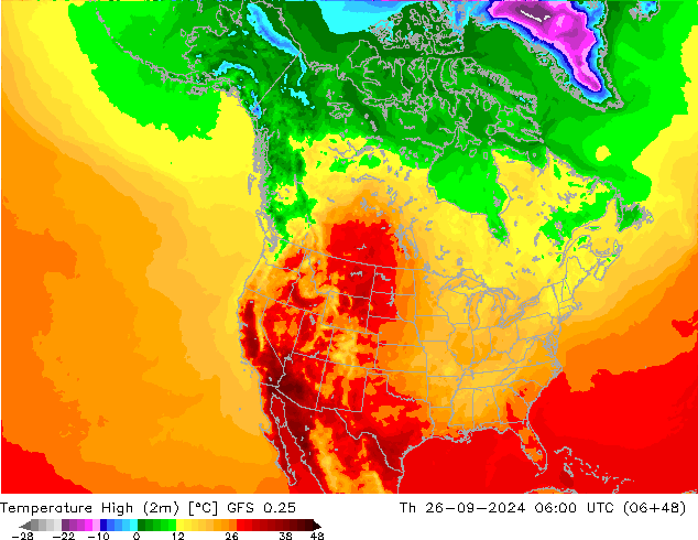 Temperature High (2m) GFS 0.25 Th 26.09.2024 06 UTC