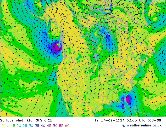 Vent 10 m GFS 0.25 ven 27.09.2024 03 UTC