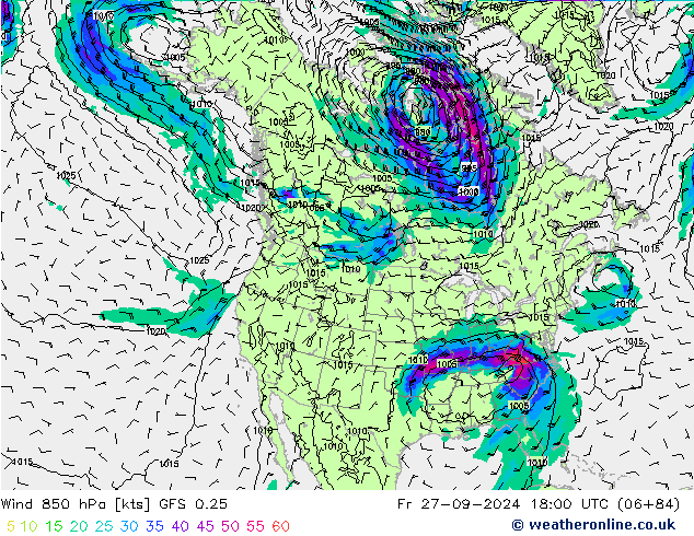  850 hPa GFS 0.25  27.09.2024 18 UTC