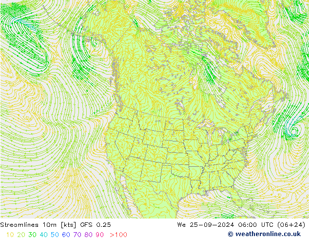 Streamlines 10m GFS 0.25 St 25.09.2024 06 UTC