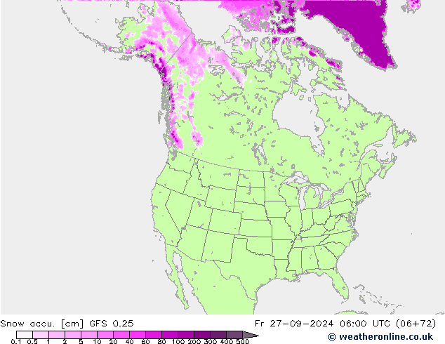 Snow accu. GFS 0.25 Pá 27.09.2024 06 UTC