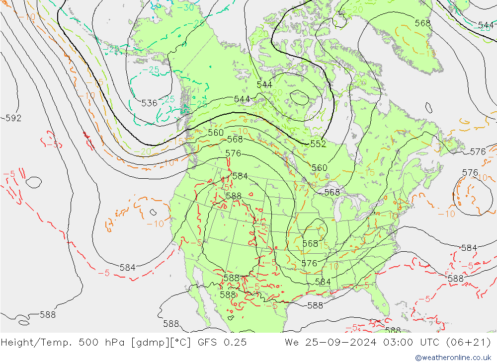 Z500/Rain (+SLP)/Z850 GFS 0.25 We 25.09.2024 03 UTC