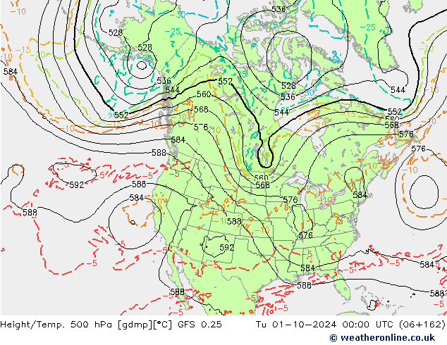 Z500/Rain (+SLP)/Z850 GFS 0.25 Tu 01.10.2024 00 UTC