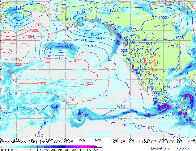 Z500/Rain (+SLP)/Z850 GFS 0.25  25.09.2024 09 UTC