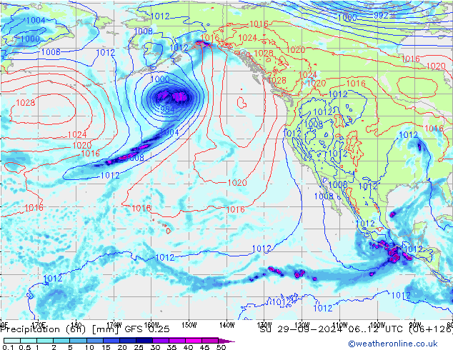 Z500/Rain (+SLP)/Z850 GFS 0.25 Su 29.09.2024 12 UTC