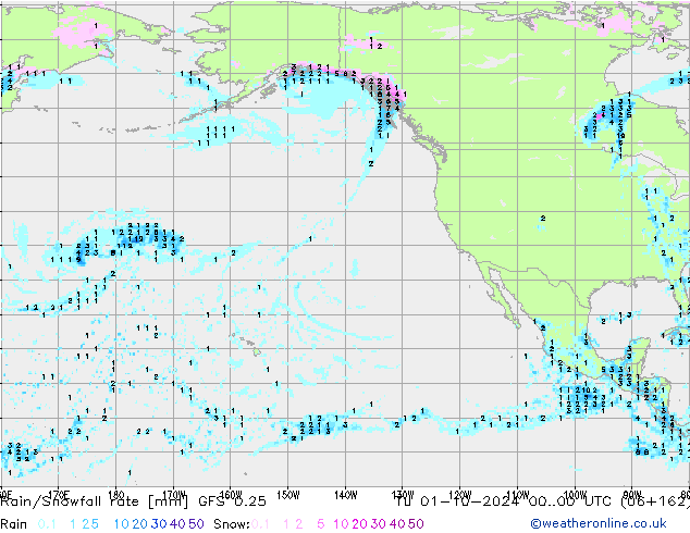 Rain/Snowfall rate GFS 0.25 вт 01.10.2024 00 UTC