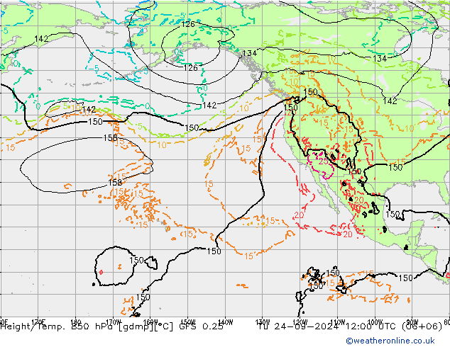 Z500/Rain (+SLP)/Z850 GFS 0.25 Út 24.09.2024 12 UTC