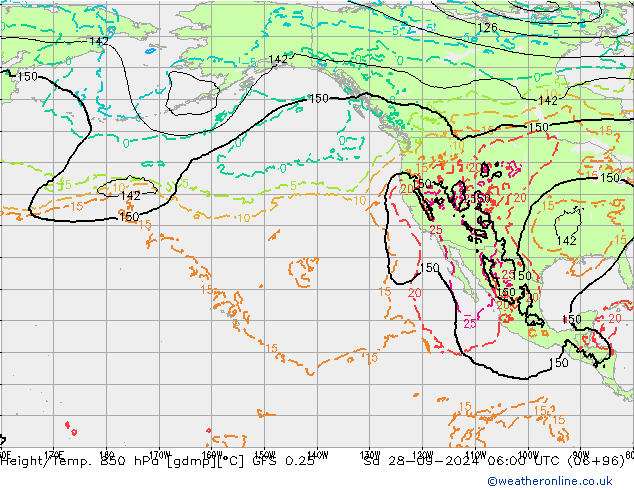 Z500/Rain (+SLP)/Z850 GFS 0.25 Sa 28.09.2024 06 UTC