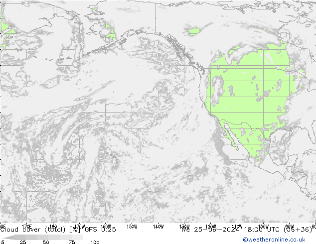 Bewolking (Totaal) GFS 0.25 wo 25.09.2024 18 UTC