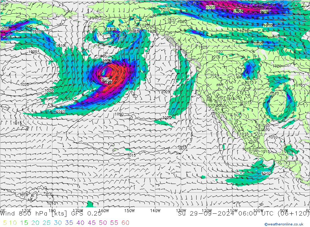 Wind 850 hPa GFS 0.25 Su 29.09.2024 06 UTC