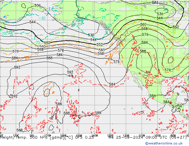 Z500/Rain (+SLP)/Z850 GFS 0.25  25.09.2024 09 UTC