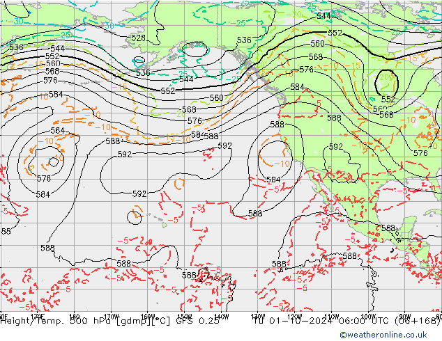 Z500/Rain (+SLP)/Z850 GFS 0.25 Tu 01.10.2024 06 UTC