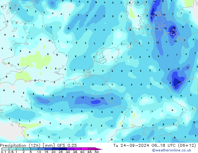 opad (12h) GFS 0.25 wto. 24.09.2024 18 UTC