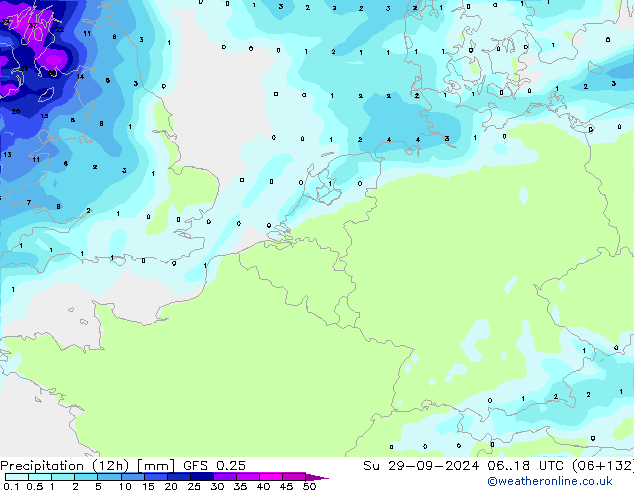 Precipitação (12h) GFS 0.25 Dom 29.09.2024 18 UTC