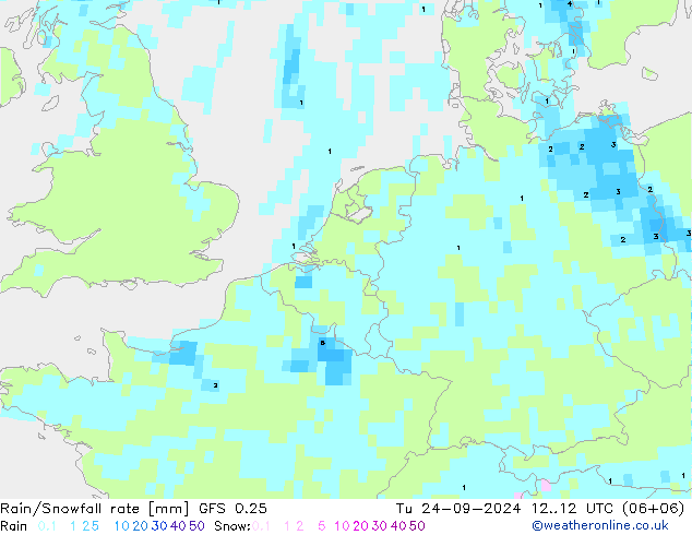 Rain/Snowfall rate GFS 0.25  24.09.2024 12 UTC