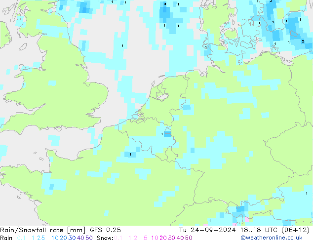 Rain/Snowfall rate GFS 0.25 Ter 24.09.2024 18 UTC