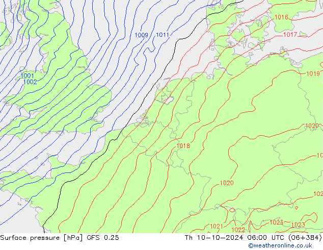 Surface pressure GFS 0.25 Th 10.10.2024 06 UTC