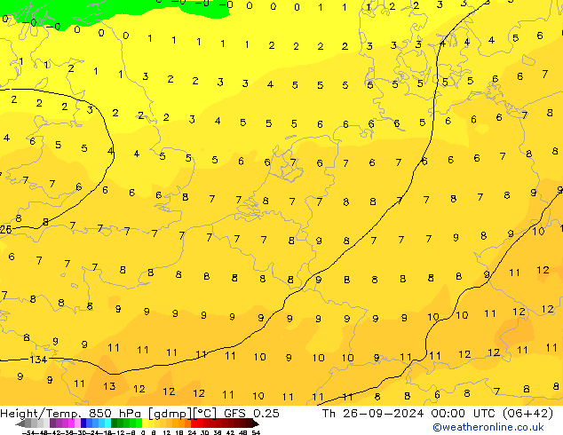 Z500/Rain (+SLP)/Z850 GFS 0.25  26.09.2024 00 UTC