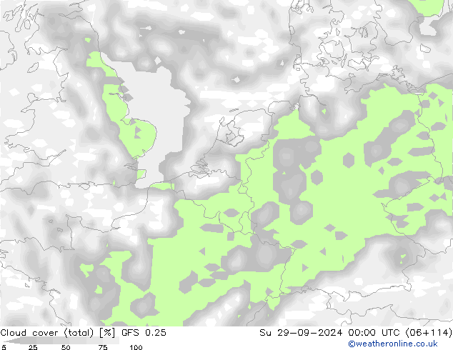 Nubi (totali) GFS 0.25 dom 29.09.2024 00 UTC