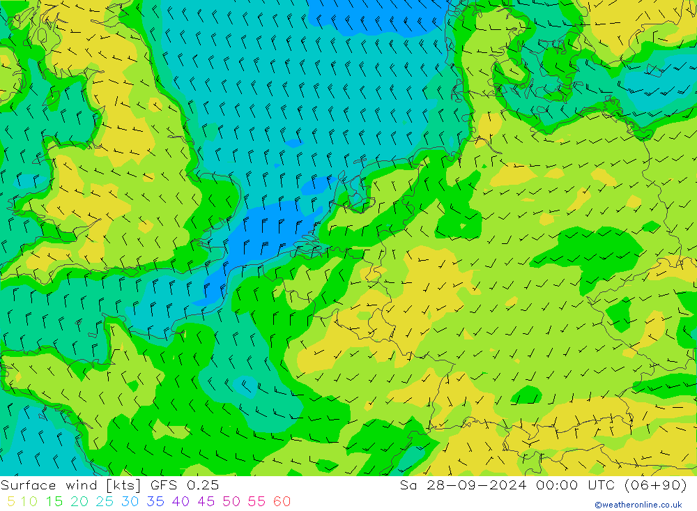 Rüzgar 10 m GFS 0.25 Cts 28.09.2024 00 UTC