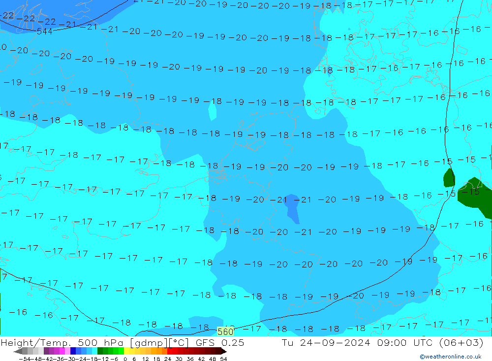 Z500/Rain (+SLP)/Z850 GFS 0.25 Tu 24.09.2024 09 UTC