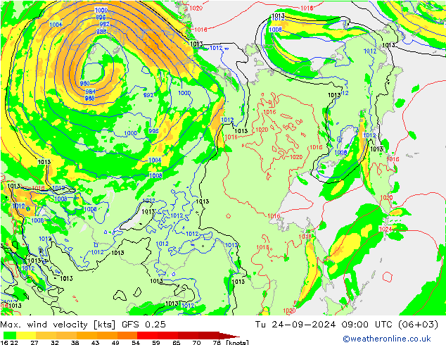 Max. wind velocity GFS 0.25 mar 24.09.2024 09 UTC