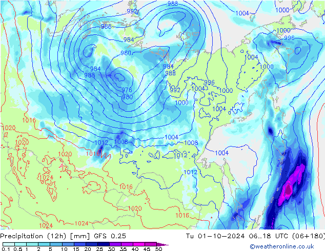 Yağış (12h) GFS 0.25 Sa 01.10.2024 18 UTC