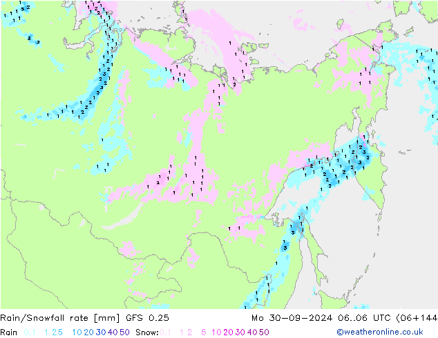 Regen/Schneefallrate GFS 0.25 Mo 30.09.2024 06 UTC