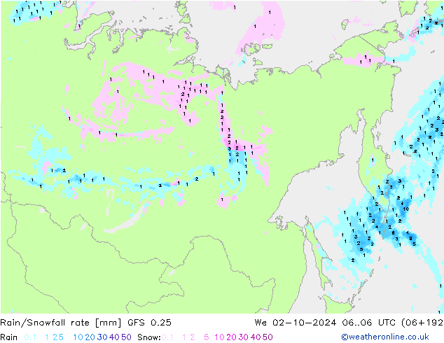 Rain/Snowfall rate GFS 0.25  02.10.2024 06 UTC