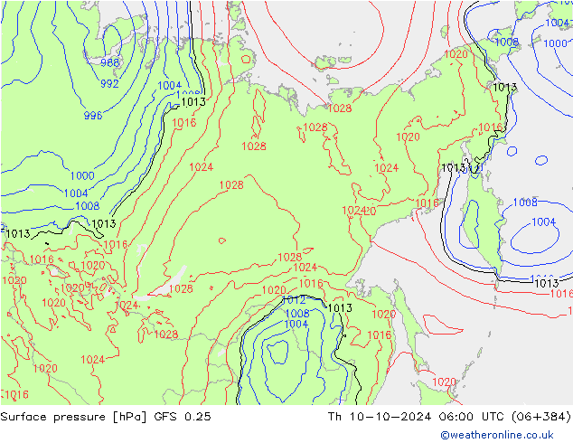 pressão do solo GFS 0.25 Qui 10.10.2024 06 UTC