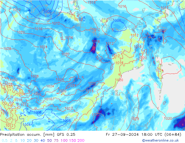 Precipitation accum. GFS 0.25 Sex 27.09.2024 18 UTC