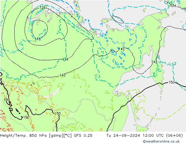 Z500/Rain (+SLP)/Z850 GFS 0.25 wto. 24.09.2024 12 UTC