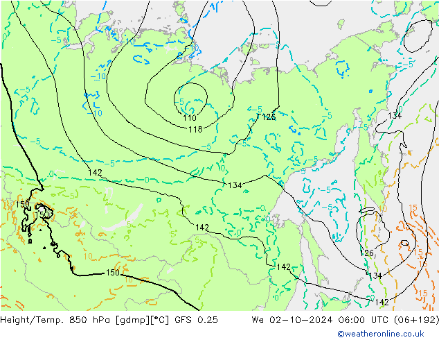 Z500/Yağmur (+YB)/Z850 GFS 0.25 Çar 02.10.2024 06 UTC