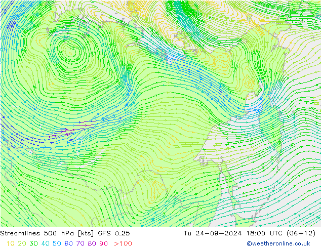 Streamlines 500 hPa GFS 0.25 Tu 24.09.2024 18 UTC