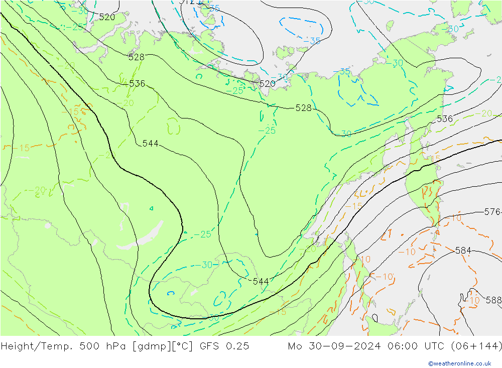 Z500/Rain (+SLP)/Z850 GFS 0.25 Mo 30.09.2024 06 UTC