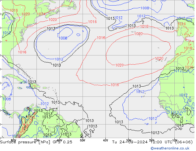 Pressione al suolo GFS 0.25 mar 24.09.2024 12 UTC