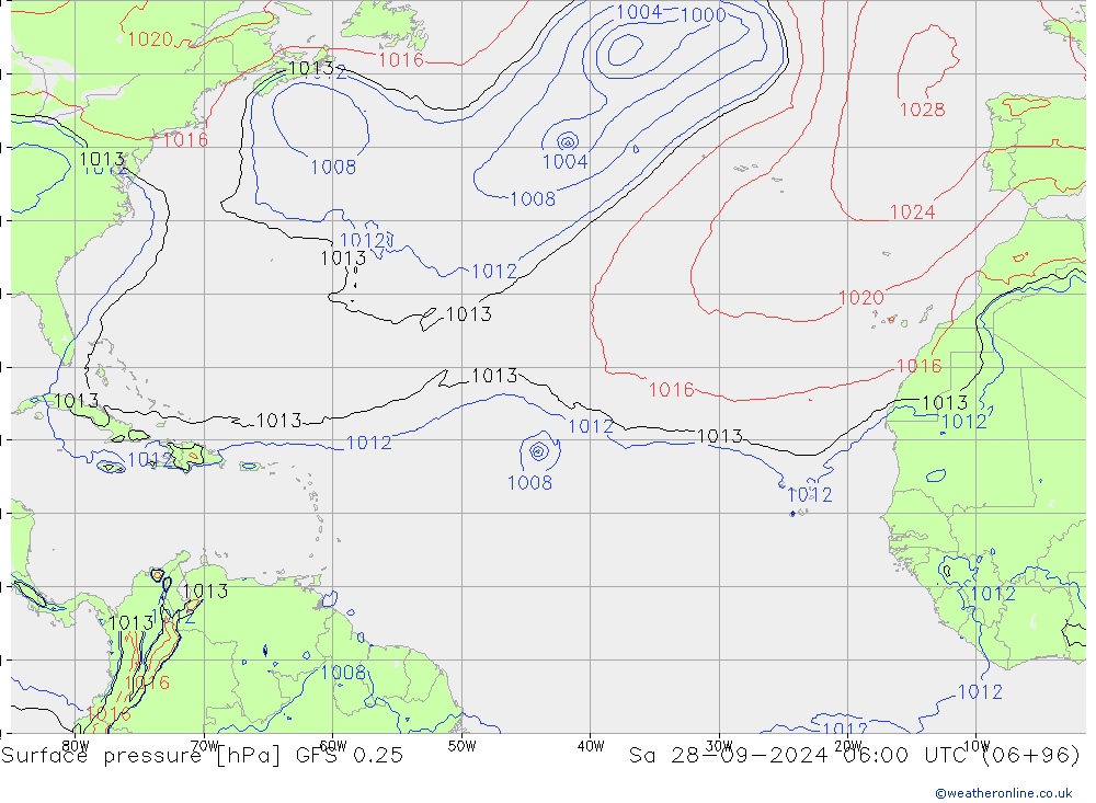 приземное давление GFS 0.25 сб 28.09.2024 06 UTC