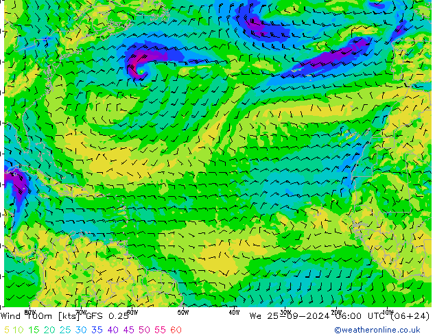 Wind 100m GFS 0.25 We 25.09.2024 06 UTC